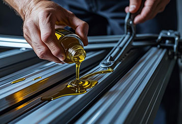 Technician performing routine garage door maintenance and spring testing in Goodyear, AZ garage