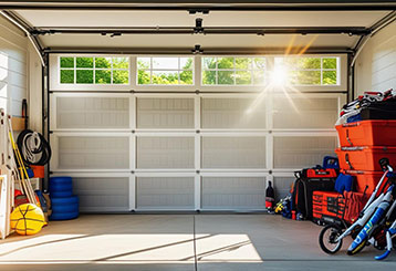 Clean and well-maintained garage door prepared for summer in a sunny Goodyear, AZ neighborhood